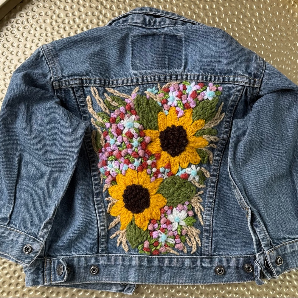 GAP Embroidered Denim Jacket with Sunflower Design
